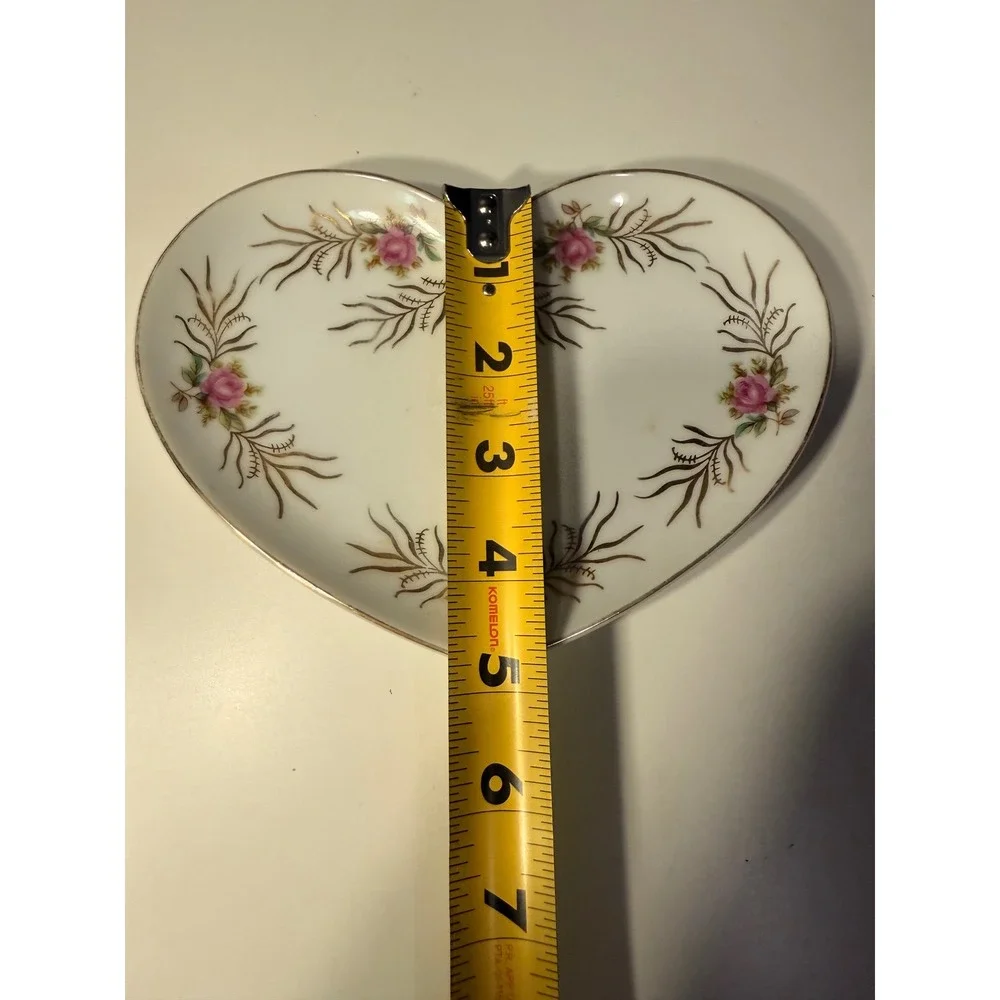Vintage Irice Hand Painted Heart Trinket Dish Pink Roses Gold Trim Porcelain